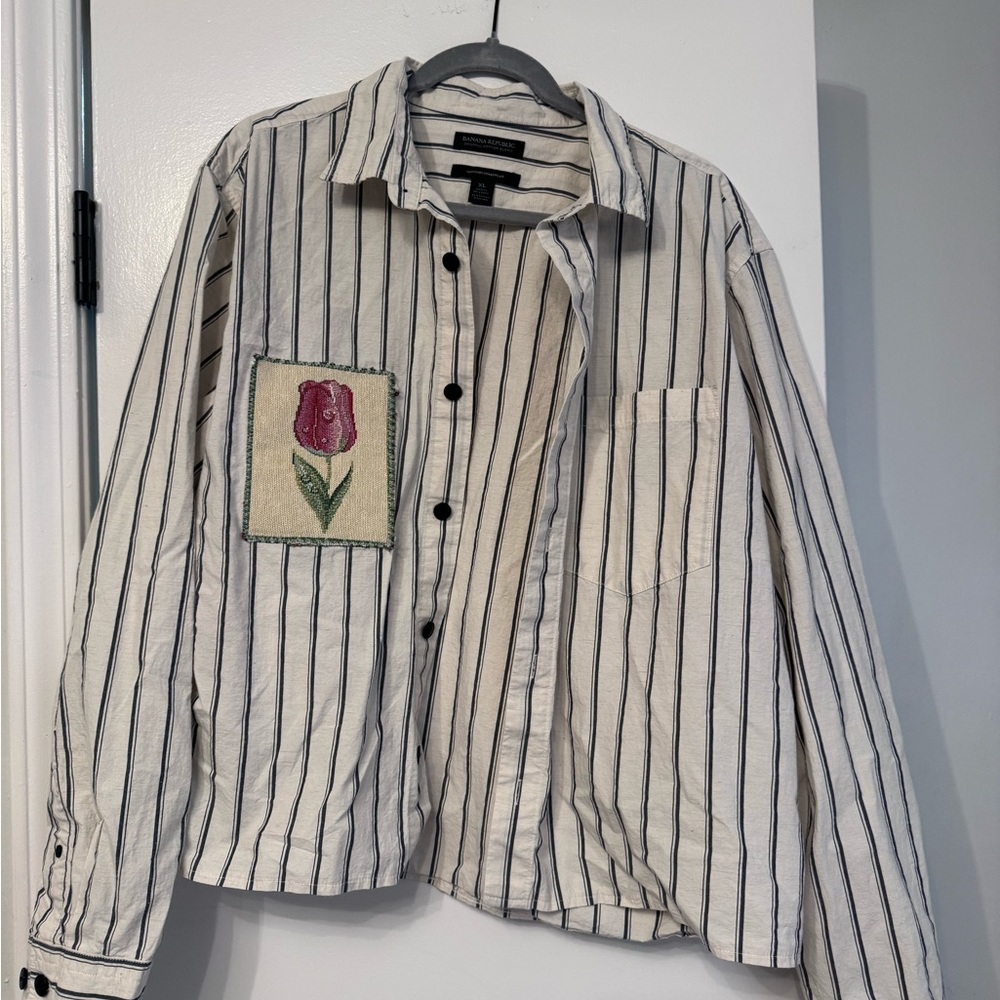 Banana Republic Black and White Striped Shirt